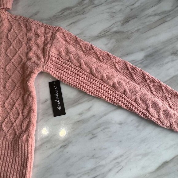 Derek Heart Chunky Chenille Cable Knit Cardigan Sweater Hooded S Coral Button Up - Picture 8 of 15